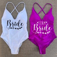 Sexy Padded Team Bride One Piece Swimsuit Bride Swimwear Heart Bathing Suit Higt Cut Cross Back Beachwear Bodysuit
