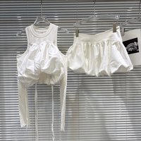 2026 Summer New Arrival: Sweet & Spicy Floral Bud Patchwork Off-shoulder Drawstring Tee + High-waisted Mini Skirt Set for Women