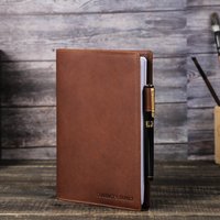 Vintage Crazy Horse Leather Book Cover Protector Case With Pen Holder Notebook Travel Journal School Office Supplies