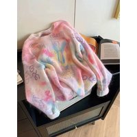Fashion Lazy New Autumn Letters Printed Soft Loose Sweater Tops Casual Women O Neck Knitted Mohair Diamonds Knitwear Pullovers