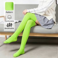 Neon Green Thigh High Socks for Women - Opaque Over the Knee Stockings, Soft Comfortable Breathable Stretchy Long Socks for Dail