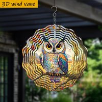 A 3D One-Piece "Colorful Owl Perched on an Autumn Branch." "with a Rotating Hook, 360° Creative Wind Spinner" Durable Metal