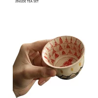 1PCS 100ml Blue and White Porcelain Teacup Dunhuang Gilded Ceramic Teacup Portable Personal Single Cup Traditional Tea Set