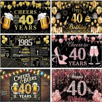 40th Birthday Party Backdrop Pink Black Gold Glitter Woman Man 40 Years Old Birthday Bar Decorations Photography Background Gift