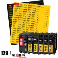 129Pcs Weatherproof Circuit Breaker Switch Box Index Labels 6.5*7.28inch Conspicuous Identification Reminder Fuse Box Stickers