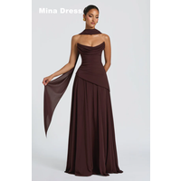 Mina Customized Brown Prom Dress Backless Women's Wedding Party Attire Boat Collar Sleeveless Luxurious Evening Dresses Pleated