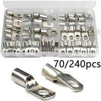 70/240PCS Ring Terminal Cable Shoes Lugs 35mm Tinned Copper Lug Wire Eye Connectors Bare 60 Terminals Lugs Wire Copper Kit
