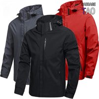 Mens Outdoor Waterproof Windproof Hooded Jacket Lightweight Cycling and Hiking Rain Coat Durable Work Wear Climbing Outerwear