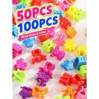 50/100Pcs Assorted Mixed Styles Mini Claw Clips for Kids Girls Cute Crown Star Small Jaw Clips for Bangs Frizz Hair Accessories