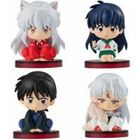 Hot Anime Inuyasha Figure Set 4pcs Q Version Sitting Doll Sesshomaru Kagome Miroku Desktop Ornament Collection Model Gift Toys