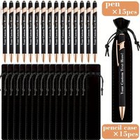 15Sets Customizable Engraved Metal Ballpoint Pens with Durable Case + 15pcs Custom Pen Bags - Bulk Writing Utensils for Business