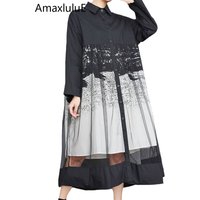 Amax luluE 2025 Korean Fall Fashion Long Vestidos Womens Loose Vintage Mesh Design Dresses Luxury Harajuku Casual Cotton Clothes