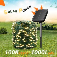 Guirlande solaire d'extérieur à 1000 led, 100m, féerique pour mariage, décoration esthétique verte du Ramadan, noël