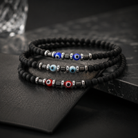 Noter Minimalist Evil Eyes Bracelet For Men Boyfriend 4mm Onyx Healing Stone Strand Braslet Casual Versatile Wrist Accessory