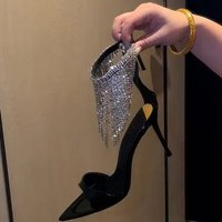 2026 New Fashion Crystal Tassels Woman Sandals Sexy Ankle Zip Cover Strap Rhinestone High Heels Wedding Party Shoes Women
