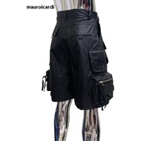 Summer Autumn Waterproof Black Pu Leather Cargo Shorts for Men with Three-dimensional Pockets Cool Luxury Designer Emo Clothes