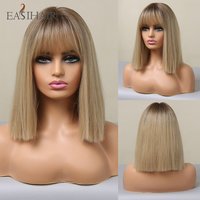 EASIHAIR Braune bis blonde Ombre-Kunsthaar-Perücken, kurzer Bob, natürliche Perücken mit Pony für Frauen, hitzebeständige Cosplay-Perücken