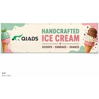 QIADS 5m² Ice Cream Shop Custom Banner 5.0m x 1.0m Storefront Sign with Metal Grommets and Reinforced Hem