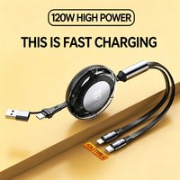 120W Retractable Fast Charging Cable,USB A/C To USB C/L Ports Multi Charger Cord for IPhone 17/16,Samsung Galaxy A17/S25