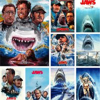 5d Diamond painting Steven Spielberg Classic Jaws Movie Horror Shark Handmade Cross Stitch Poster Wall Picture For Living Decor