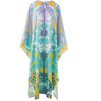 Luxury Designer Women's Silk Kaftan Dress Oversize Long Maxi Printed Evening Gown, Runway Fashion High Quality Beach Party