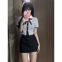 Yoyo Blue Shirt And Pants Set Korean Style School Uniform Two-Piece Women's Fashion Spring Summer New Arrival for College Girls