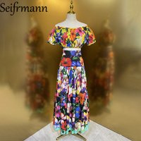 Seifrmann Casual printed cotton two-piece round neck short-sleeved top high waist skirt suit 2026 summer new women's clothing