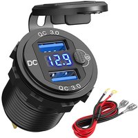 Quick Charger Aluminum QC3.0 Dual USB Car Charger with Switch Button LED Voltage Display for 12V/24V Cars Boats Motorcycle