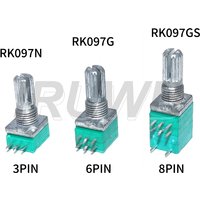 5pcs 15mm Shaft 3/6/8pins RK097 RV097NS B5K B10K B50K B100K B500K Audio Amplifier Sealed Linear Volume Potentiometer Resistor