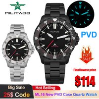 Militado ML16 New PVD Quartz Watch VH31 Sweep/Swiss Ronda 515 Movement Vintage Watch Sapphire Crystal 200m Waterproof Dive Watch