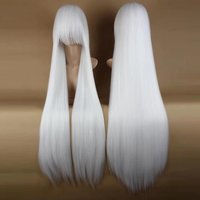 SuQ White Wigs for Women Cosplay Wig Synthetic Wig Straight with Bangs Wig Very Long Side Part White Halloween Wigs
