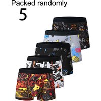 5-Pack Cool Graffiti Men's Boxer Shorts High Elasticity Mid-Waist Briefs Personality Print Youth Casual Underwear Random Style S