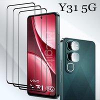 Sale 9H Tempered Glass Screen Protector For VIVO Y31 5G Full Cover Anti-Scratch +Y31 5G Soft Fiber Camera Lens film