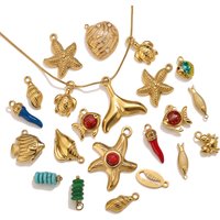 4/5PCS Ocean Series Charms Stainless Steel Gold Charm For DIY Shell Starfish Sea Turtle Earring Red Jewelry Materials Wholesale
