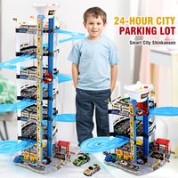 5/7-stöckiges Parkhaus mit elektrischer Schienenbahn, großes Parkplatz-Spielzeug mit elektrischen Handhebeschienen, Rennbahn für Kindergeschenke