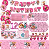 Pink Paw Patrol Birthday Party Supplies Set Cute Puppy Cake Topper Balloon Tablecloth Cup Plate Banner Baby Shower Kids Gifts