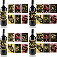 6 Sheets Black 30th 40th 50th 60th Years Old Wine Bottle Label Adhesive Stickers for Adult Birthday Retirement Party Decoration