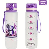 1000ml Roses and Butterflies Water Bottle Themed with The 26 Letters of The Alphabet Featuring Cup Lid and A Woven Carrying Stra