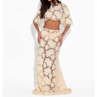 Sexy Lace Embroidery Velvet Jacquard Sets Elegant Women's Solid Color Slim Vacation Sets Summer Hollow Out See-through Two Piece