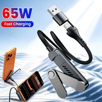 65W 2 in 1 USB A/Type-c to USB C Fast Charging Foldable Bracket Data Cable 3Fold Desk Holder Charge Wire For iPhone15-17 Samsung