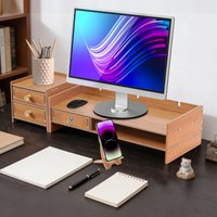 Computer Monitor Stand Rectangle Space-Saving, with 2 Keys, Computer Rack with Drawers, for Storing Computer Monitors, Files, Notebooks