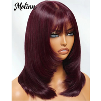 99 J Burgundy Red Short Bob Wig 13x4HD Short Straight Lace Front Wigs Synthetic Layered Cut Bob Hair Natural Hairline Daily Wear
