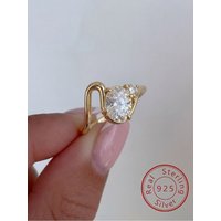 925 Sterling Silver Simple Shiny Wave Fashion Oval Zircon Ring For Women Anniversary Wedding Daily Party Luxury Fine Jewelry