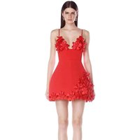 Women Simple 3D Floral Appliques Spaghetti Strap Bandage Dresses Deep V-Neck Backless Club Party Mini Dress