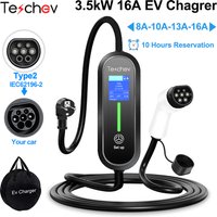 Teschev 220 V 230 V 16 A tragbares EV-Ladegerät Typ2 Ladekabel IEC62196-2 Wallbox-Kabel Schuko-Stecker für Elektroauto