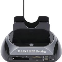 Dual-Bay USB 2.0 Docking Station with Card Reader IDE/SATA/eSATA All-In-One Hard Drive Clone Functionality for Easy Data Managem