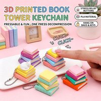 Mini Book Tower Clicker Fidget Keychain, Stress Relief ASMR Sensory Toy 3D Printed PLA Book Series Fingertip Clicker