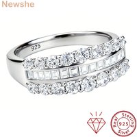 Newshe Certified Moissanite Wedding Ring for Women 925 Sterling Silver Promise Engagement Rings Round Emerald Cut