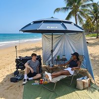 Windproof Fishing Umbrella Tent Sun Shade Canopy with Sidewall & Ground Pegs for Beach Camping