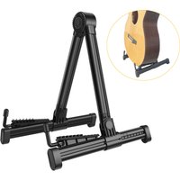 1 x verstellbarer, zusammenklappbarer Gitarrenständer aus Kunststoff, schwarz, für Akustik- und E-Gitarren mit rutschfester Gummipolster, Instrumenten